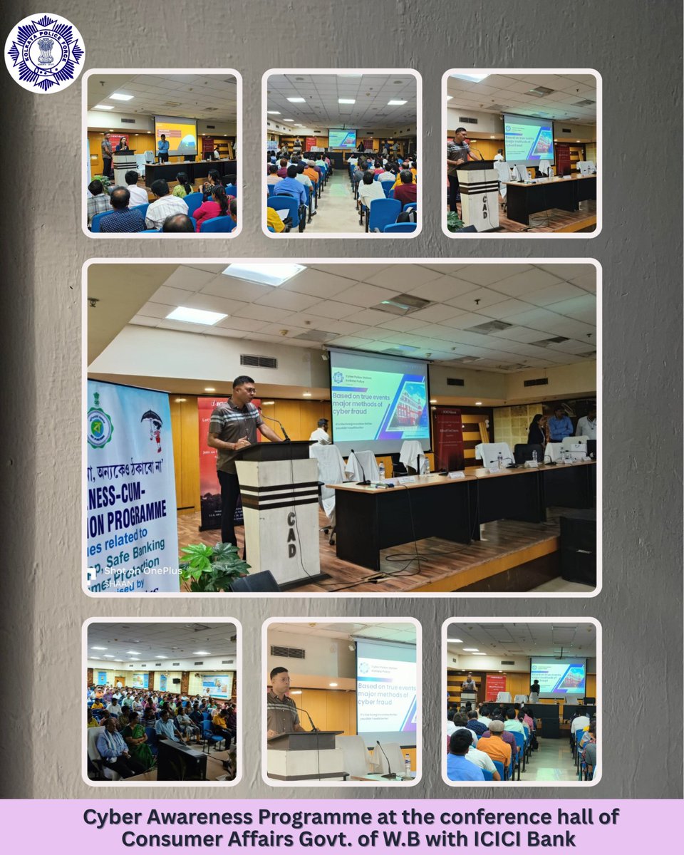 Cyber Crime Branch, Kolkata Police  indulged in an collaborative workshop with Consumer Affairs Department on maintaining cyber hygiene , trending cyber crimes and financial frauds .

Follow us on instagram: instagram.com/beawarebecyber…  Our WhatsApp handle: