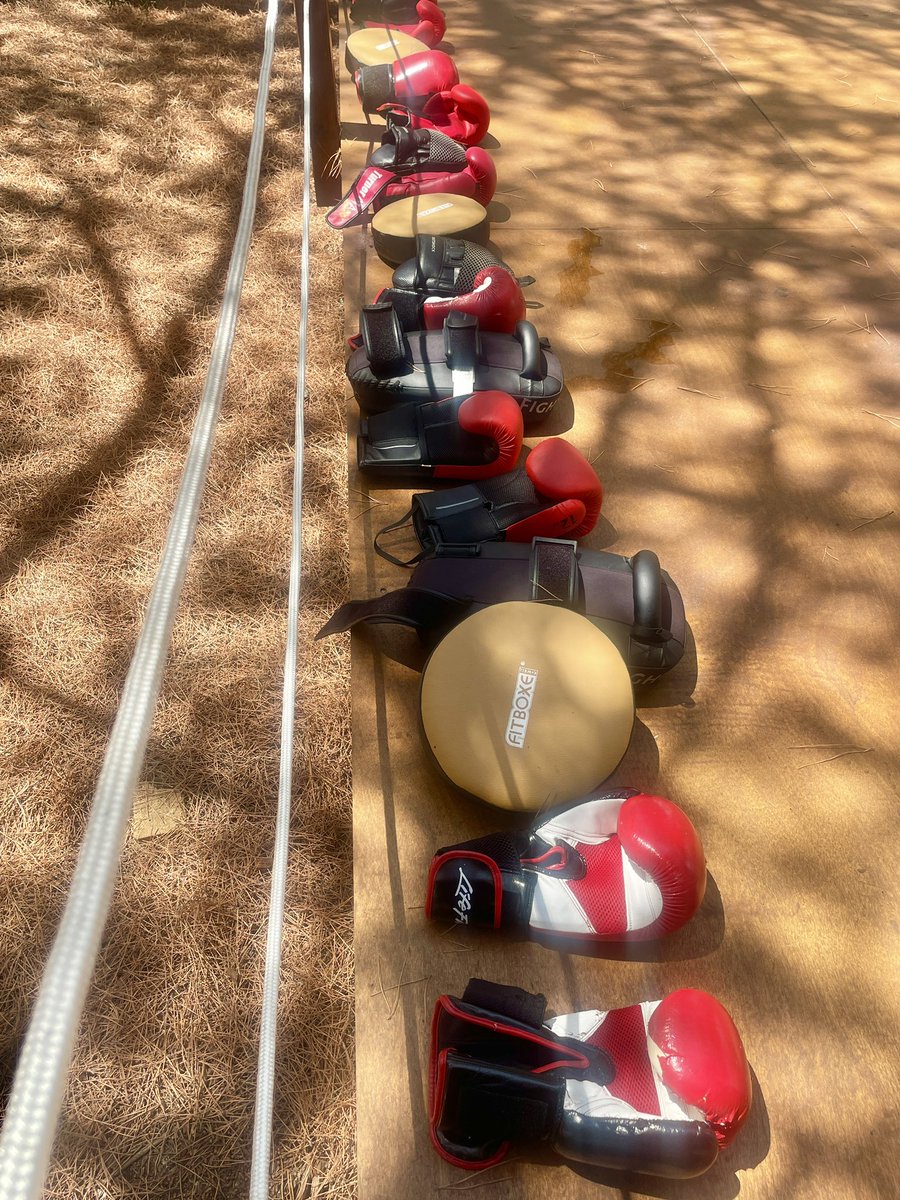 NeilsonBaia's tweet photo. Laid out on our #fitness deck ‘neath the dappled shade of our pine forest, gloves &amp; pads to be mobilised for one of our two weekly #boxercise classes… a high intensity workout improving cardiovascular fitness, strength &amp; coordination @neilsonholidays https://t.co/EuBfJwlgKR