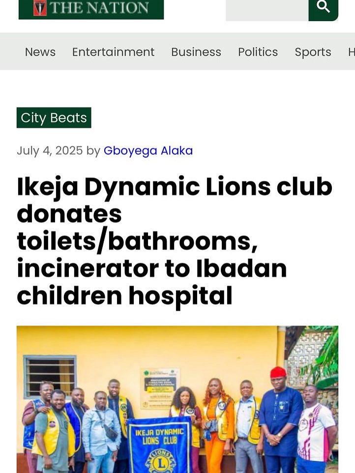 IKEJA DYNAMIC LIONS CLUB (@ikejadynamic) on Twitter photo Thrilled to share that Ikeja Dynamic Lions Club’s legacy project—donating toilets, bathrooms & an incinerator to Oni Memorial Children Hospital, Ibadan—is featured in The Nation Newspaper! 🎉 Read more: share.google/oxDSFZMTHmym8f… #IkejaDynamicLions #LionsServe
<a href="/lionsclubs/">Lions International</a> Thrilled to share that Ikeja Dynamic Lions Club’s legacy project—donating toilets, bathrooms & an incinerator to Oni Memorial Children Hospital, Ibadan—is featured in The Nation Newspaper! 🎉 Read more: share.google/oxDSFZMTHmym8f… #IkejaDynamicLions #LionsServe
<a href="/lionsclubs/">Lions International</a>