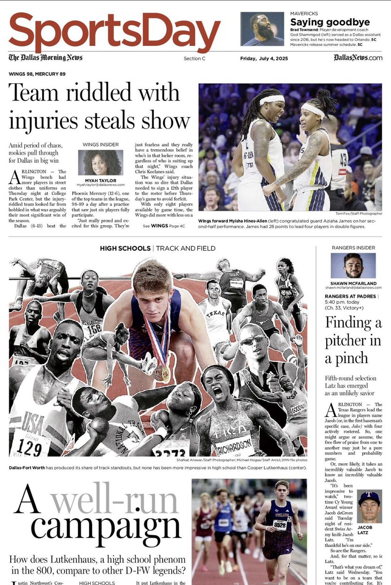 Myah Taylor (@t_myah) on Twitter photo The Dallas Wings are on the cover of <a href="/SportsDayDFW/">SportsDayDFW</a> today. Check out all our Wings coverage <a href="/dallasnews/">Dallas Morning News</a> here:
dallasnews.com/sports/wings/ The Dallas Wings are on the cover of <a href="/SportsDayDFW/">SportsDayDFW</a> today. Check out all our Wings coverage <a href="/dallasnews/">Dallas Morning News</a> here:
dallasnews.com/sports/wings/
