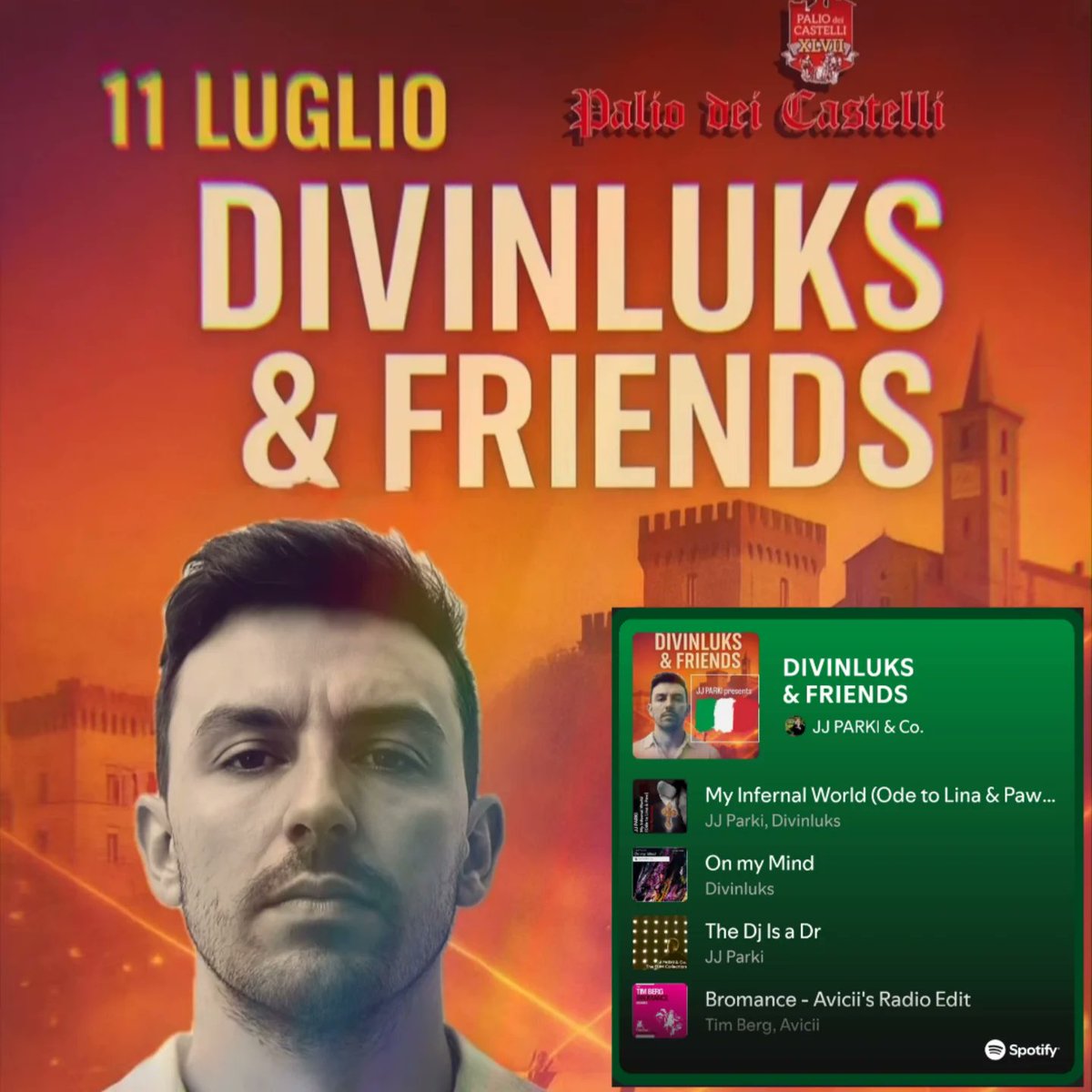 open.spotify.com/playlist/64vcZ…
⬆️Pre-party playlist⬆️
VENERDI PROSSIMO, 11 LUGLIO
#Divinluks #JJPARKI
Divinuks &amp; Friends
Pro Loco Castiglione Olona, #varese 🇮🇹
🙌🎶🙌
Ci vediamo!
#DJ #castiglioneolona #proloco #prolococastiglioneolona #lombardia #milano #Italia #Playlist #djset #EDM