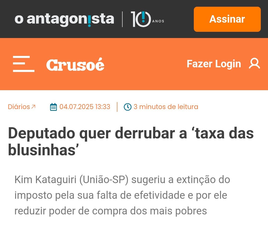 Vou acabar com um dos piores projetos aprovados pelo governo!

A taxação das “blusinhas” é, sem dúvida, uma das medidas mais inúteis do governo Lula. Além de não representar qualquer avanço econômico, ela reduziu o poder de compra da população mais pobre.

Apresentei um projeto