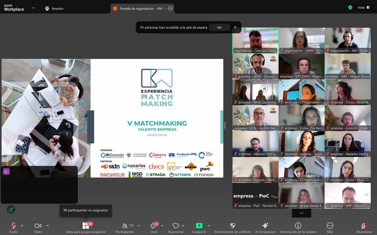 Fundación PTS (Parque Tecnológico de la Salud) (@fundacionpts) on Twitter photo Éxito rotundo en la jornada online de la V Experiencia Matchmaking Talento–Empresa, iniciativa coorganizada por <a href="/AIGranadaFund/">Fundación AI Granada</a>, <a href="/CanalUGR/">Universidad Granada</a>, <a href="/CCGranada/">Cámara de Granada</a>, <a href="/CirculoTG/">Círculo Tecnológico</a> y <a href="/FundacionPTS/">Fundación PTS (Parque Tecnológico de la Salud)</a> 🤖
✅ 11 empresas
✅ 27 retos/perfiles
✅ 80 vacantes de empleo y prácticas
✅ 19 salas
✅ 171 Éxito rotundo en la jornada online de la V Experiencia Matchmaking Talento–Empresa, iniciativa coorganizada por <a href="/AIGranadaFund/">Fundación AI Granada</a>, <a href="/CanalUGR/">Universidad Granada</a>, <a href="/CCGranada/">Cámara de Granada</a>, <a href="/CirculoTG/">Círculo Tecnológico</a> y <a href="/FundacionPTS/">Fundación PTS (Parque Tecnológico de la Salud)</a> 🤖
✅ 11 empresas
✅ 27 retos/perfiles
✅ 80 vacantes de empleo y prácticas
✅ 19 salas
✅ 171