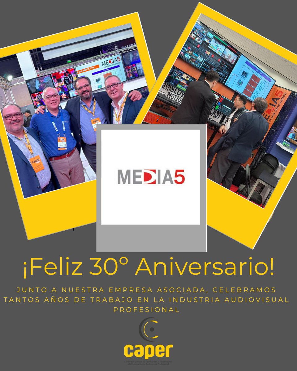 ¡Acompañamos a nuestra empresa asociada <a href="/Media5_SRL/">Media 5 S.R.L</a>  en la celebración por sus 30 años de trabajo en la Industria Broadcast y Audiovisual!