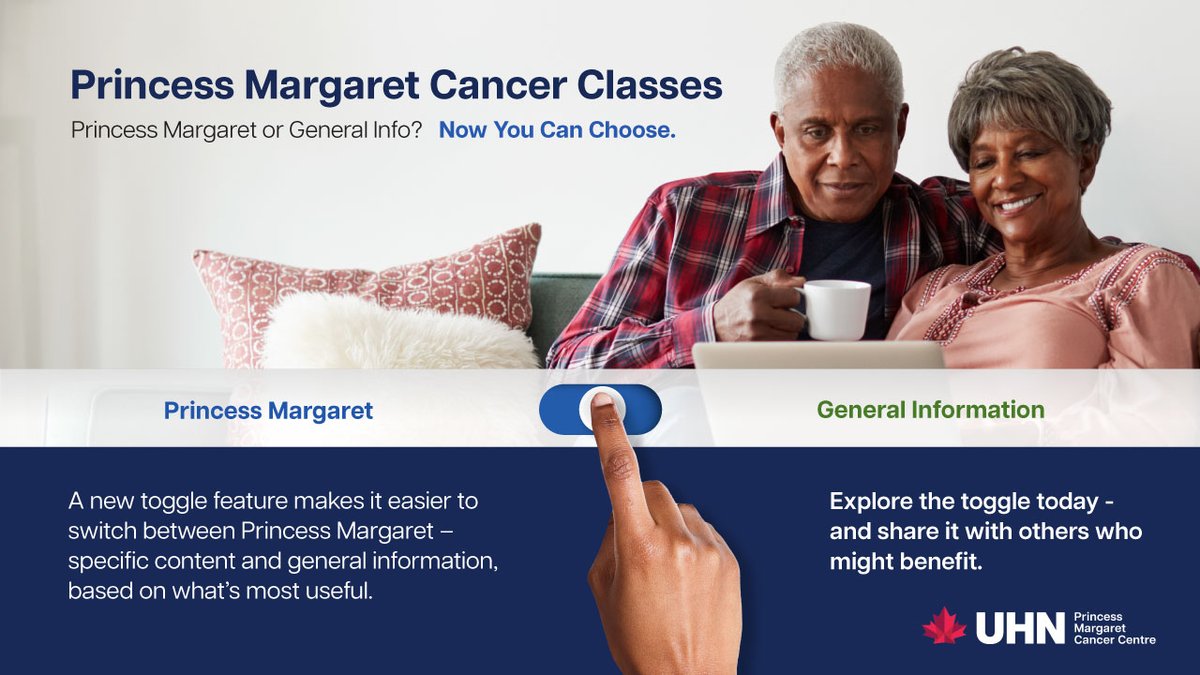 PMCancerEdu's tweet image. People across Canada and 160+ countries visit PMCancerClasses.ca to learn about cancer, treatment, & recovery.
The new toggle feature makes it easy to switch between content that's specific to @pmcancercentre and general content applicable to anyone with cancer.