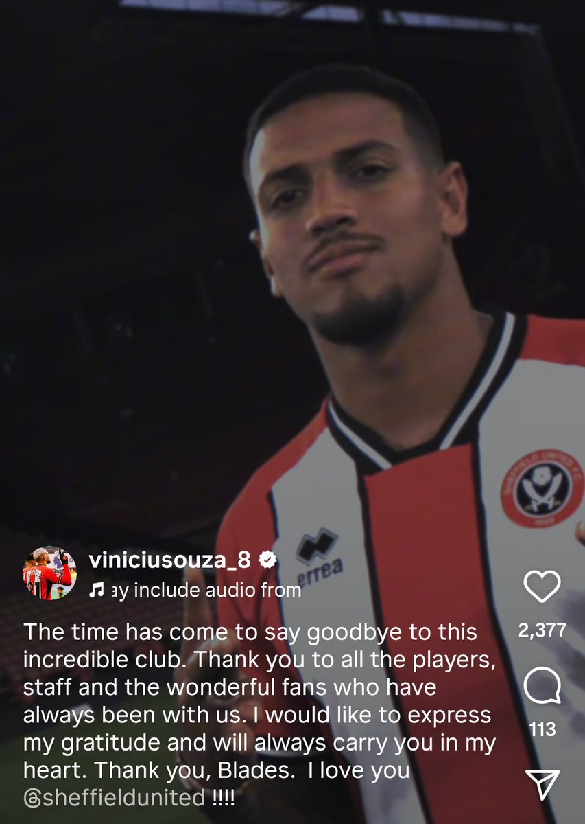 Vini Souza has confirmed he is leaving Sheffield United.

#twitterblades #sufc