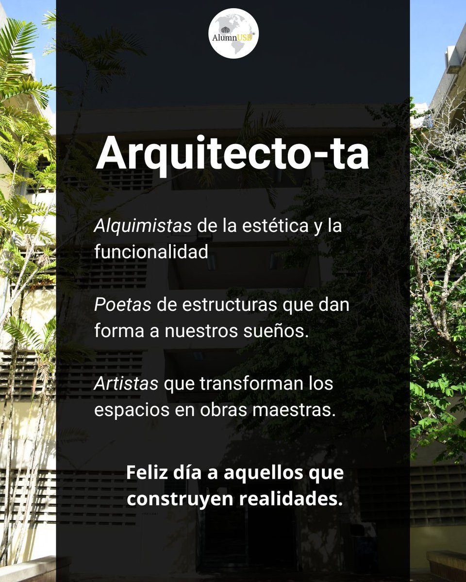 Alumn_USB's tweet photo. 🏛️ Hoy celebramos a quienes transforman líneas en espacios y sueños en estructuras.
¡Feliz Día del Arquitecto a los uesebistas que diseñan el futuro! 💛
🎓 Apoya la formación de más arquitectos:
👉 https://t.co/1nteTDZKlM
#DíaDelArquitecto #OrgulloUSB #AlumnUSB https://t.co/y5GFXr2IQW