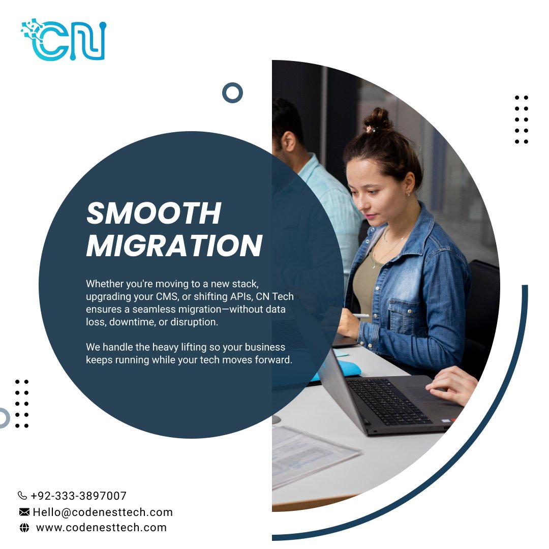 codenestech's tweet image. Platform shift? API upgrade?
We manage migrations the smart way — with zero chaos and full confidence.
Keep your product stable while we move you forward.
#PlatformMigration #TechStackUpgrade #CMSMigration #CNTech #SmoothTransition #ModernizeApps #NoDowntime