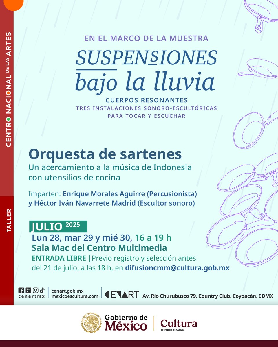 🍳 ¡Ven a formar parte de una orquesta de sartenes!

Durante estas tres sesiones, se brindarán las bases constructivas y acústicas para obtener la mejor sonoridad de una orquesta compuesta por sartenes reutilizados.

Regístrate: forms.gle/XfViMcufcJRjsB…