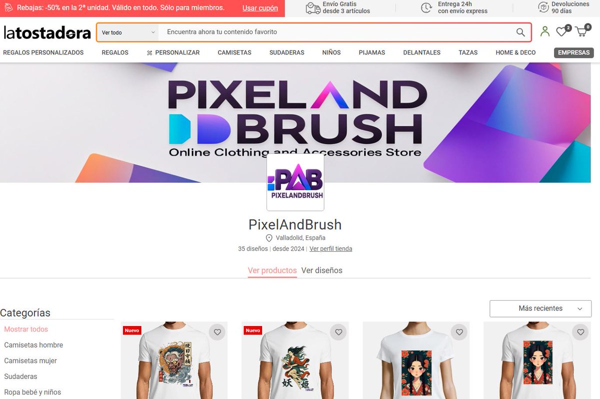 PixelAndBrush's tweet photo. Novedades!! .Aprovechar, ahora Rebajas: -50% en la 2ª unidad. Válido en todo. Sólo para miembros https://t.co/m160OunsHI #gaming #videojuegos #manga #camisetas https://t.co/7fm8k4ud5k