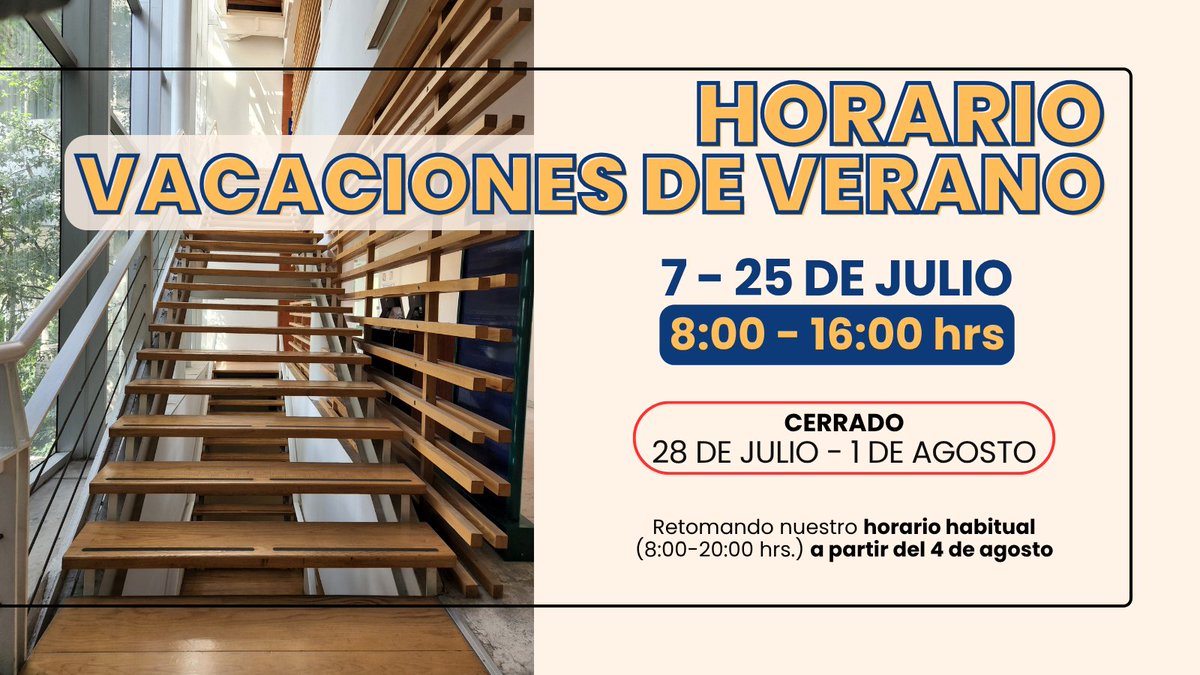 BibliotecaCIDE's tweet image. 🕘 Te recordamos que, a partir de hoy, nuestro horario cambia durante las próximas semanas.
Consulta aquí los nuevos horarios y planea tu visita a la #BibliotecaCIDE. ¡Te esperamos! 📚👇