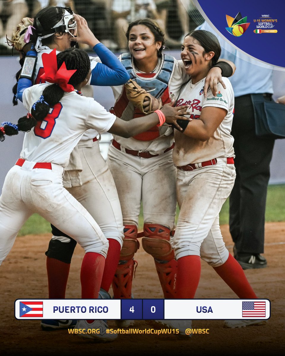 WBSC's tweet image. 🥎🇵🇷 Puerto Rico with historic upset over USA to reach final
WBSC U-15 Women's Softball World Cup 2025
#SoftballWorldCupWU15