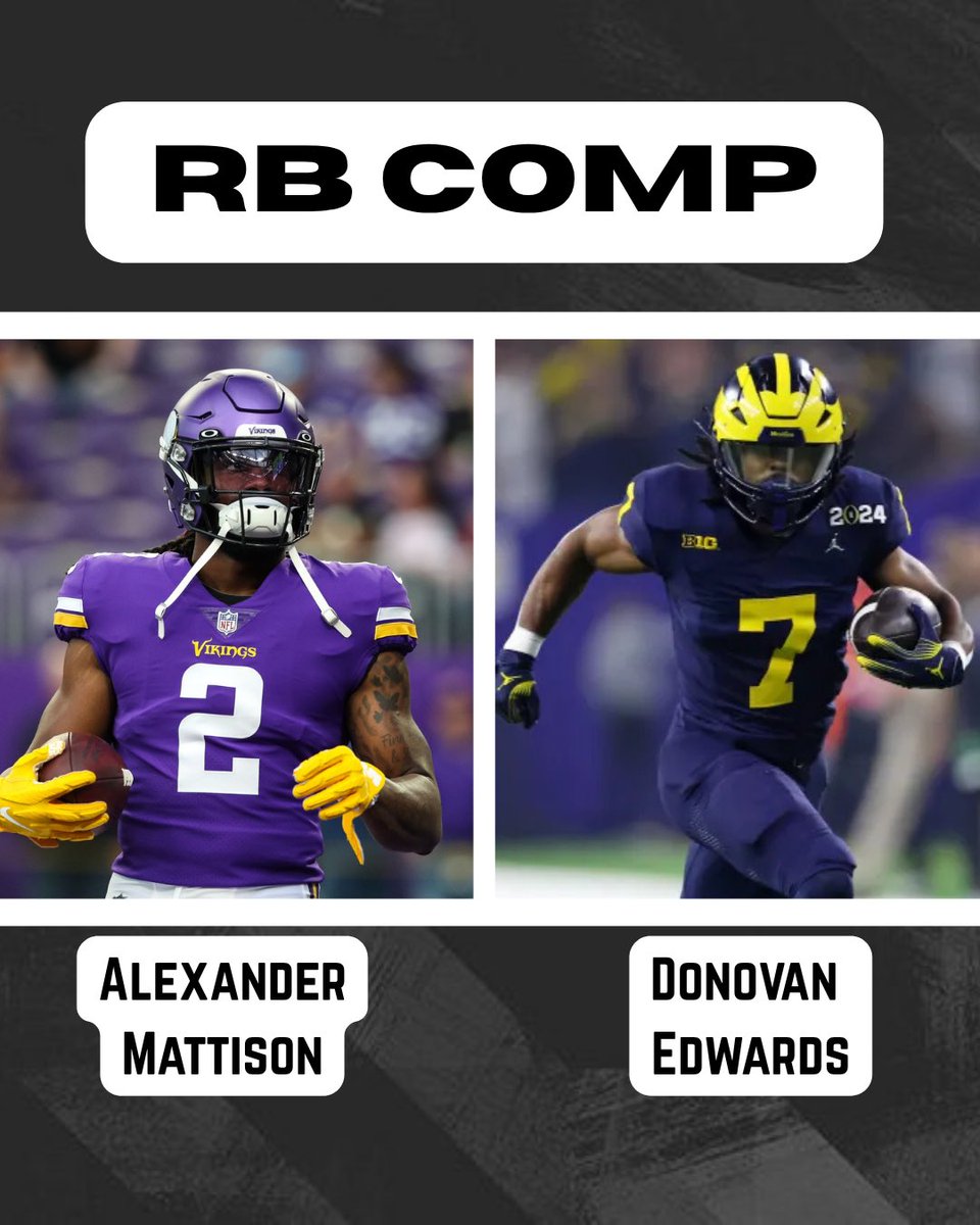 Alexander Mattison and Donovan Edwards are very similar in the way they perform as the 2nd option. They both come in and give the offense some juice and energy—but once given the starter opportunity they don’t have that same success.