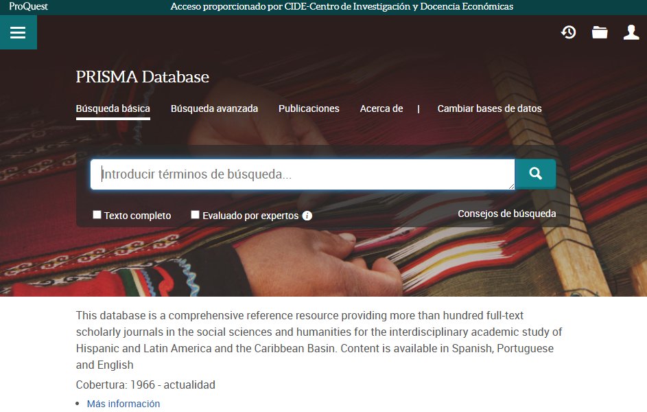 BibliotecaCIDE's tweet image. ¿Investigando sobre América Latina y el Caribe?
📚 En PRISMA encontrarás artículos académicos en texto completo.
Incluye revistas en español, inglés y portugués sobre historia, sociología, economía, política y más.
Explórala desde nuestro listado de bases de datos en nuestra web.