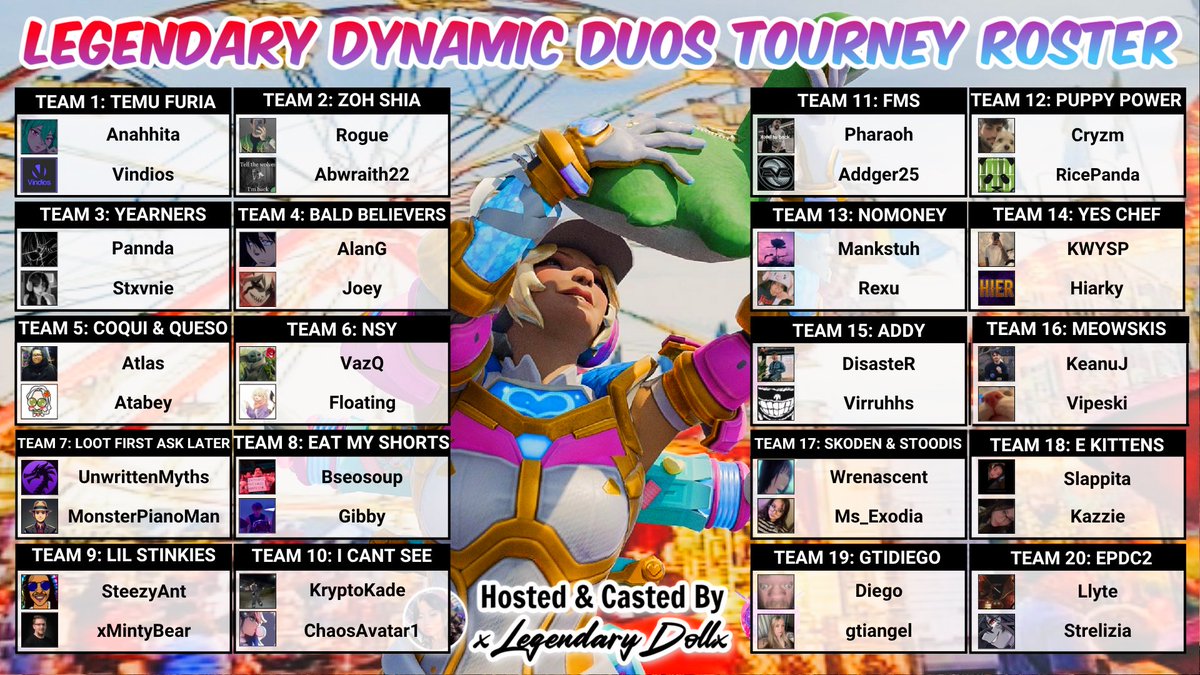 This lobby filled so quick and it made me so happy 🥹 Thank you guys for always being excited as much as I am!!!

Your <a href="/PlayApex/">Apex Legends</a> Dynamic Duos teams for this Sunday 💖

🗓️ July 6th
⏰ 4 PST / 7 EST