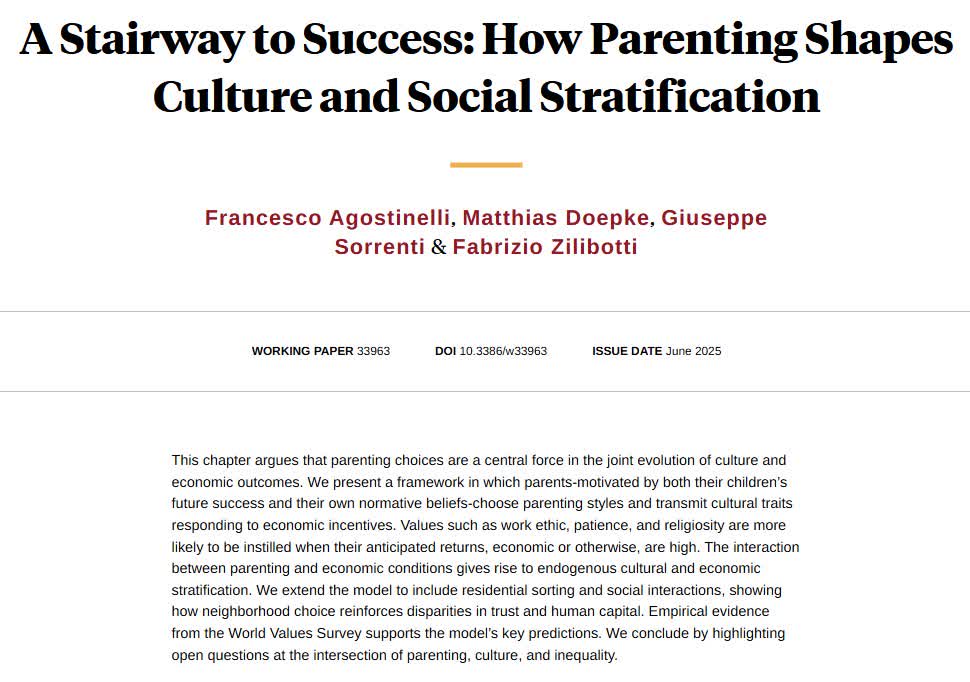 NBER (@nberpubs) on Twitter photo Parenting choices, shaped by economic incentives, contribute to social stratification and inequality in society, from <a href="/francesco_ago/">Francesco Agostinelli</a>, Matthias Doepke, <a href="/giu_sorrenti/">Giuseppe Sorrenti</a>, and @FabrizioZilibo1 nber.org/papers/w33963 Parenting choices, shaped by economic incentives, contribute to social stratification and inequality in society, from <a href="/francesco_ago/">Francesco Agostinelli</a>, Matthias Doepke, <a href="/giu_sorrenti/">Giuseppe Sorrenti</a>, and @FabrizioZilibo1 nber.org/papers/w33963