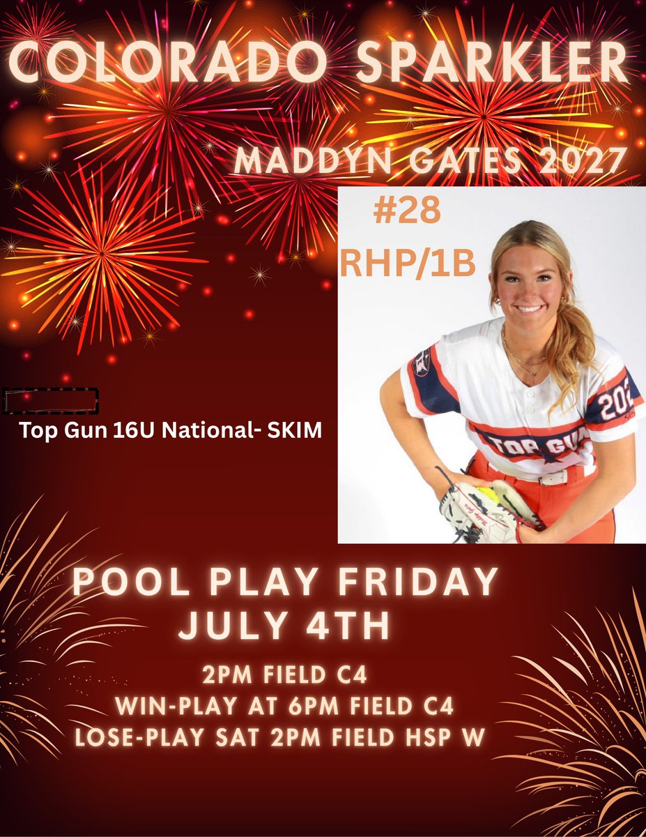 MaddynG28's tweet image. Got the W in our first bracket game this morning!🧡💙 Next game at 2pm! Let’s Go! #flyabove✈️
@topgun_skim @topgunfastpitch