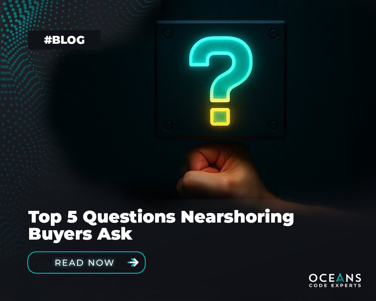 Oceans Code Experts (@oceans_code) on Twitter photo Thinking about nearshoring?
Here are the top 5 questions buyers ask, and exactly how we answer:
đ Security
âď¸ Risk
đ ď¸ Tech fit
đ Flexibility
đ¸ Rates
No fluff. Just facts.
đ Read the blog: oceanscode.com/blog/top-5-queâŚ
#OceansCodeExperts #Nearshoring #TechTalent #LATAMDevelopers Thinking about nearshoring?
Here are the top 5 questions buyers ask, and exactly how we answer:
đ Security
âď¸ Risk
đ ď¸ Tech fit
đ Flexibility
đ¸ Rates
No fluff. Just facts.
đ Read the blog: oceanscode.com/blog/top-5-queâŚ
#OceansCodeExperts #Nearshoring #TechTalent #LATAMDevelopers