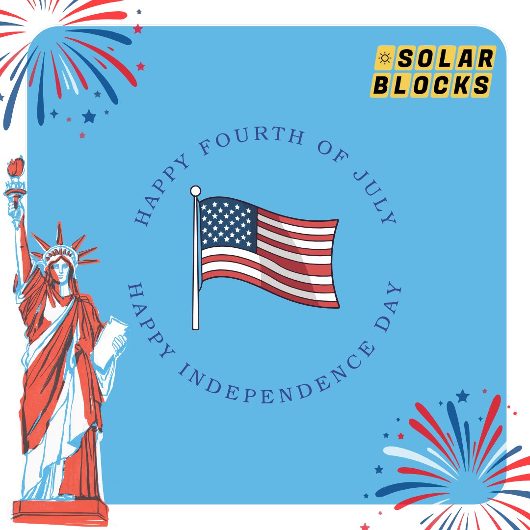 solarblocks's tweet photo. Happy 4th of July from Solarblocks!
This Independence Day, let’s celebrate freedom—freedom from high energy bills and dependence on fossil fuels.
Stay safe, stay sustainable.
#Solarblocks #FourthOfJuly #IndependenceDay #queens #brooklyn #newyorkcity #newyorkstate #newyork #usa https://t.co/LbtWQMLhUy