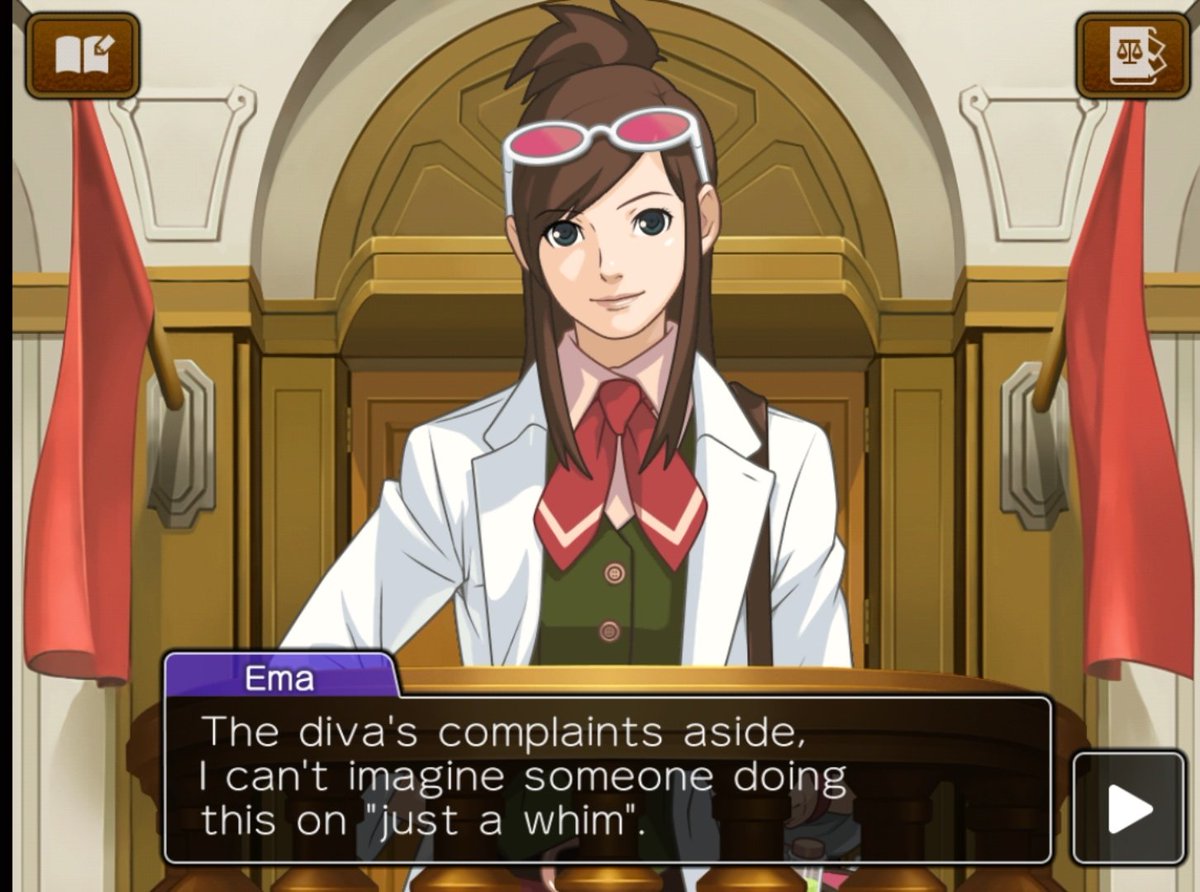 germancigarette's tweet photo. My favorite game to play replaying aa4 is seeing how close can ema get to calling klavier a slur https://t.co/U8n6qaMGKH
