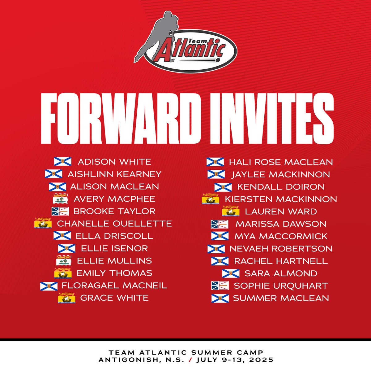 TeamAtlanticU18's tweet image. CAMP ROSTER ANNOUNCED 🌊

We&apos;re proud to announce our 2025 summer camp roster!

Set to take place at St. FX University in Antigonish, N.S., from July 9–13, 2025, 42 of the region&apos;s best will be in attendance.

Good luck, everyone!

@HockeyNB | @HockeyPEI | @HockeyNB | @HockeyNS