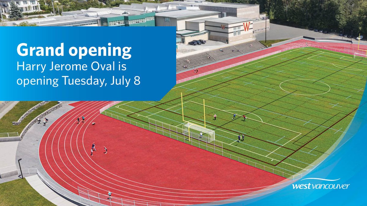Join Mayor and Council at 3 p.m. on Tuesday, July 8 for the ribbon cutting and official opening of the Harry Jerome Oval. The Harry Jerome Oval is part of Place for Sport, located at West Vancouver Secondary School.

Learn more at westvancouver.ca/harry-jerome-o…

#WestVan #westvancouver