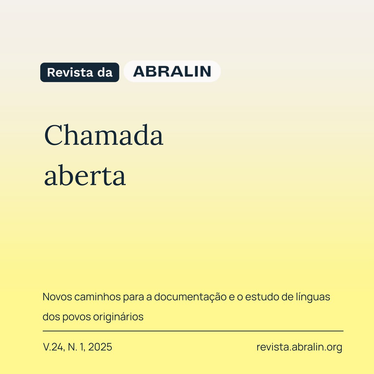 R_abralin's tweet photo. 📣 CHAMADA ABERTA! Novos caminhos para a documentação e o estudo de línguas dos povos originários

Organização: Maria Filomena Spatti Sandalo (Universidade Estadual de Campinas)

ℹ️ Para mais informações: https://t.co/ka4QwgpMnH https://t.co/cLw3yy4Kui