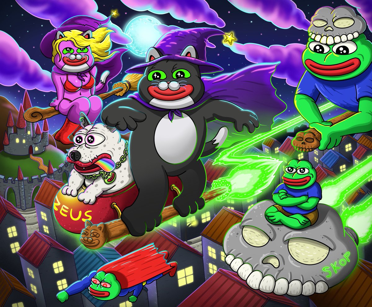 The Magic Midnight Ride! 💖😺🐸💀🐶🧹💚🧙🌌🌕🐾✨

<a href="/pepecattoken/">PEPECAT</a> <a href="/SkopToken/">SKOP Token</a> <a href="/zeuscoineth_/">Zeus Community</a> 
#PepeverseArtContest #SKOP #ZEUS #PEPECAT