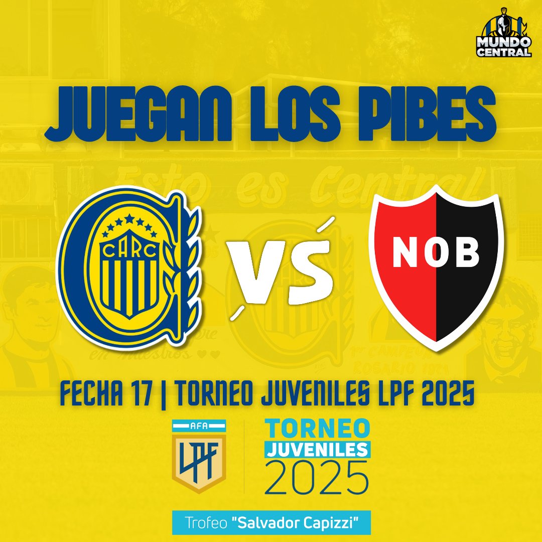 ⚽️🇺🇦 ¡SE JUEGA LA JORNADA DE CLÁSICOS!

#RosarioCentral se mide ante Newells este sábado desde las 9, por la fecha 17 del Torneo de #JuvenilesLPF 2025. 

⌚️ En Ciudad Deportiva: 9 hs (4ta), 11 hs (5ta), 13 hs (6ta)
⌚️ En Bella Vista: 9 hs (7ma), 11 hs (8va), 12.50 hs (9na)