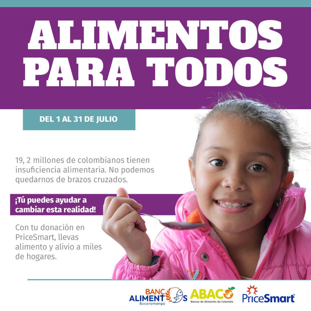 🚨 19,2 millones de colombianos tienen insuficiencia alimentaria.
No podemos cruzarnos de brazos.
🎯 Tú puedes ayudar a cambiar esta realidad.
💛 Dona en <a href="/PriceSmartco/">PriceSmartco</a>  y lleva alimento y alivio a miles de hogares.
<a href="/Abacocol/">AbacoCol</a>
