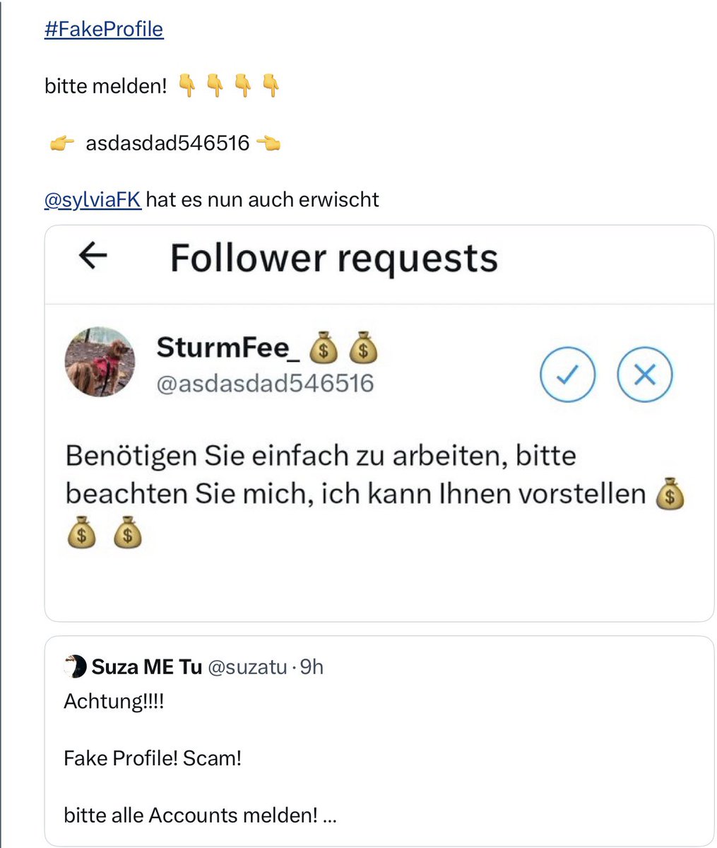 sylviaFK's tweet photo. 🚨 🚨 🚨Ein #FakeProfil Scam von mir! 🚨 🚨 🚨
Danke @GirndtGuenter 🙏☺️
Bitte meldet diesen Account!
👉🏼 @asdasdad546516 👈🏽
Vielen Dank! https://t.co/dHwJQCrp5a