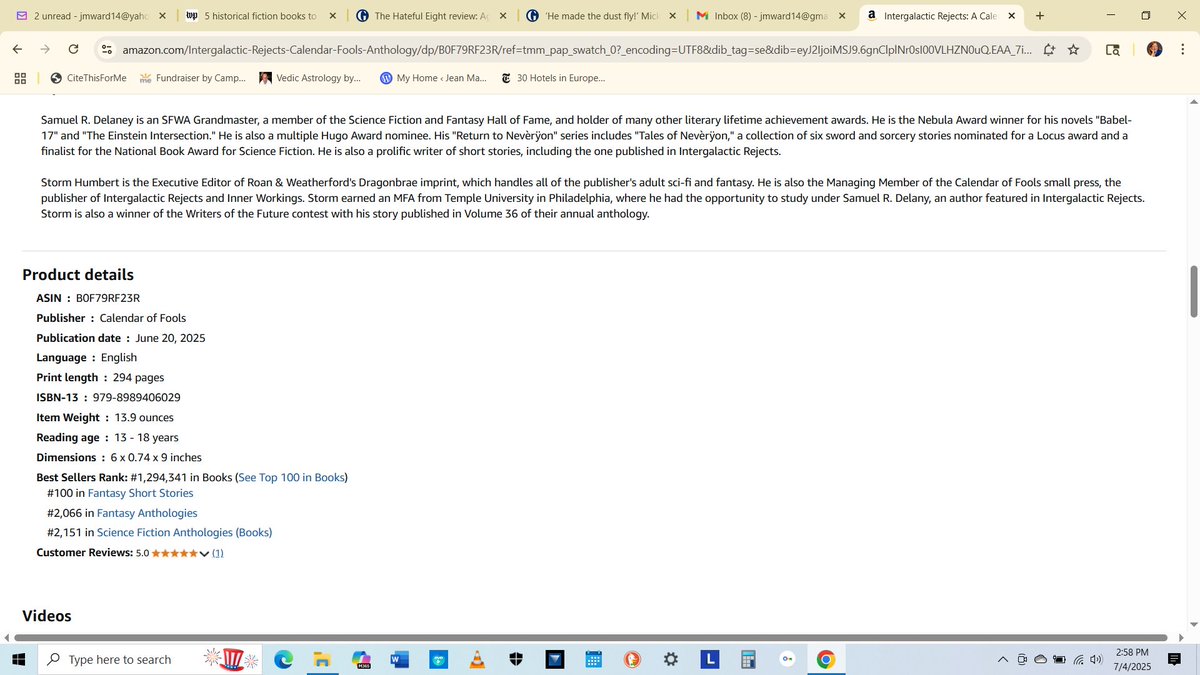 Jean_Marie_Ward (@jean_marie_ward) on Twitter photo W00t! It's only one category (Fantasy Short Stories) and only one format (Paper), but for however long it lasts, the <a href="/Cal_of_Fools/">Calendar of Fools</a> #antho INTERGALACTIC REJECTS has hit an Amazon Books top 100 list. Check it out amazon.com/Intergalactic-… W00t! It's only one category (Fantasy Short Stories) and only one format (Paper), but for however long it lasts, the <a href="/Cal_of_Fools/">Calendar of Fools</a> #antho INTERGALACTIC REJECTS has hit an Amazon Books top 100 list. Check it out amazon.com/Intergalactic-…