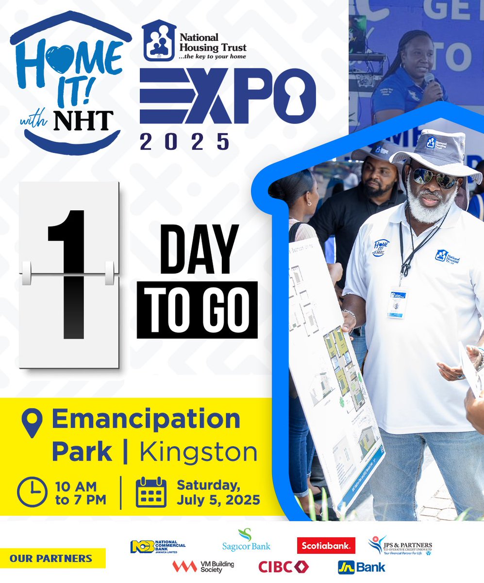 🚨 1 day to go
Home It! Expo will be in Kingston tomorrow 🏡
📍 Emancipation Park
🕙 10 AM to 7 PM | 🎟️ Free

#GetHomeWithNHT #HomeItWithNHT #FutureHomeowner #RealEstateJA