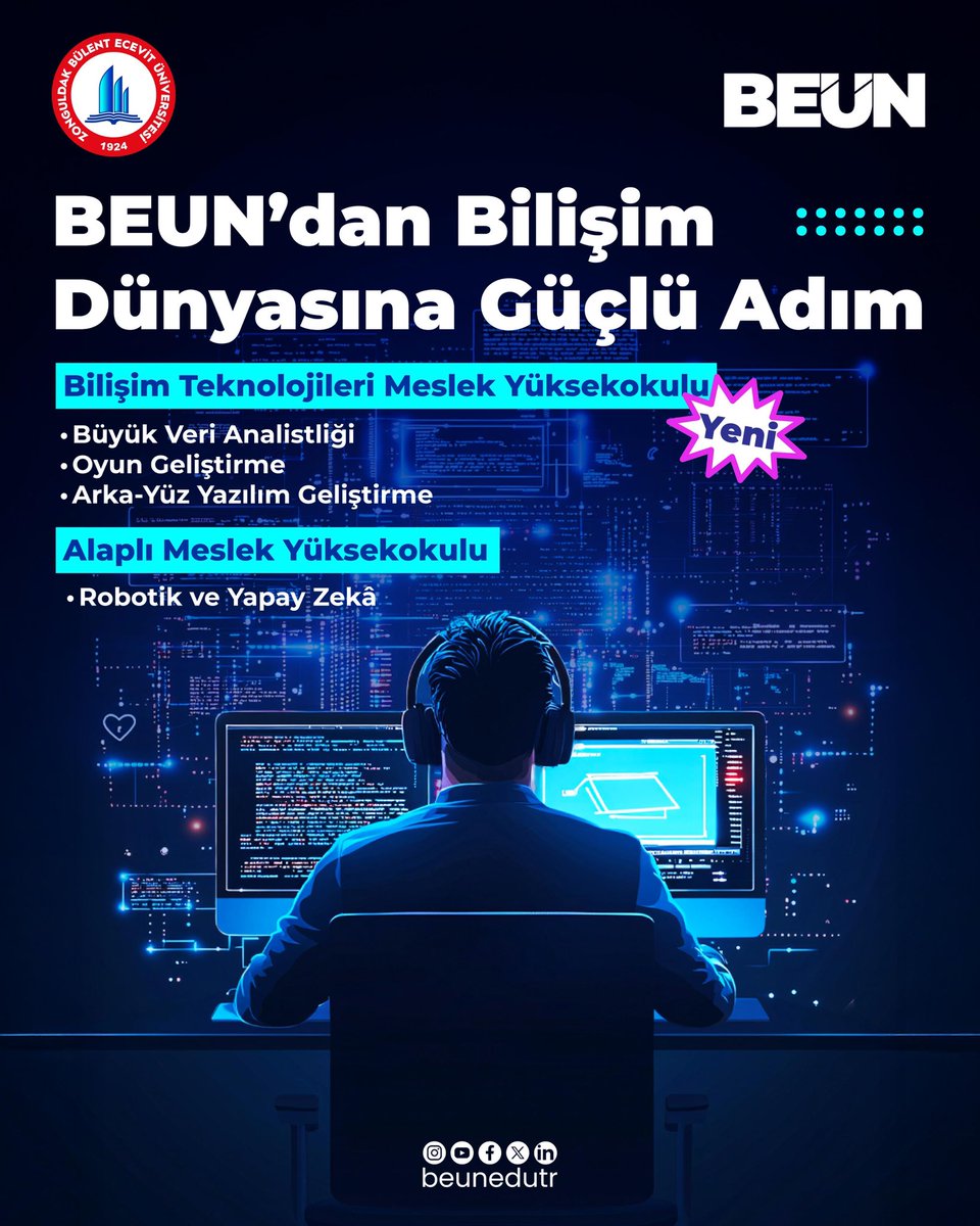 BEUN’dan Bilişim Dünyasına Güçlü Adım

Zonguldak Bülent Ecevit Üniversitesi (BEUN), dijital çağın yükselen mesleklerine yönelik önemli bir eğitim hamlesine daha imza attı. 💻

BEUN 2025-2026 akademik yılı itibarıyla Karadeniz Ereğli ve Alaplı’da açılan yeni programlarla bilişim