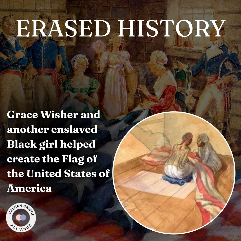 Grace Wisher at 13 years old + an unnamed Black girl, both likely enslaved or indentured, helped create the American flag. While Betsy Ross became a household name, Grace and the girls' story was buried.

Not all were free when the flag was raised, and many are still not free now