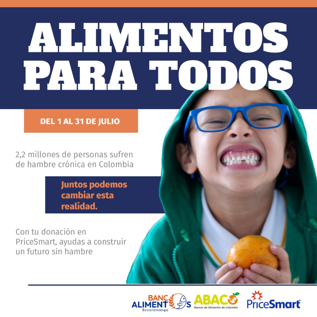🍊 2,2 millones de personas sufren de hambre crónica en Colombia.
Juntos podemos cambiar esta realidad.
🛍 Dona alimentos en <a href="/PriceSmartco/">PriceSmartco</a>  y ayudemos a construir un futuro sin hambre.
<a href="/Abacocol/">AbacoCol</a>