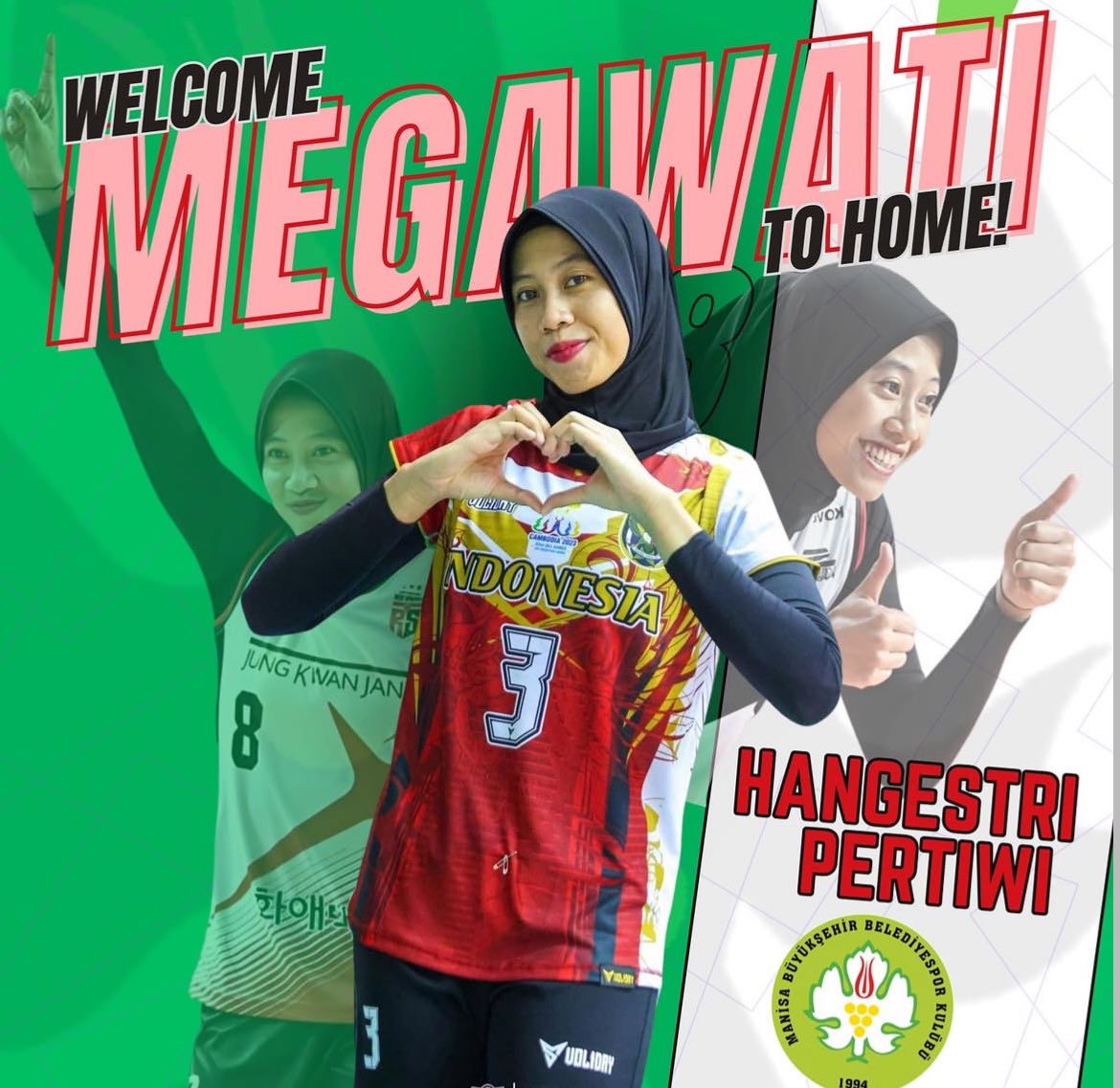 #Breaking
It's coming true!!!
Megawati Hangestri Pertiwi (OP) akhirnya akan bermain di Turki 🇹🇷 untuk musim depan!
Mega akan bergabung dengan klub yang baru saja promosi ke Kadinlar 1. Ligi, Manisa BBSK.
Tebrikler! 🟢