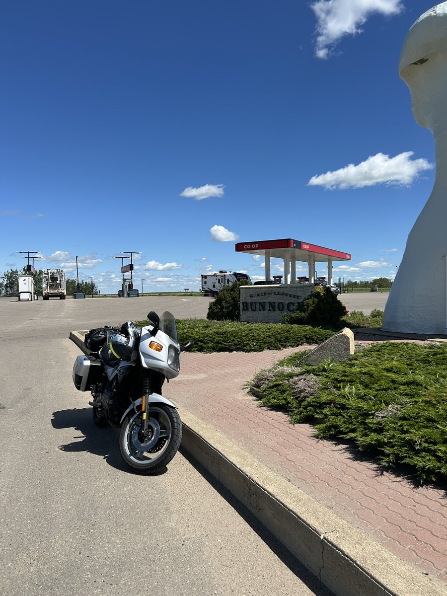 On my way to spend several days in Saskatoon with my brother and sister.  Stopped for a break, gas and beef jerky in Macklin on my way from Lacombe.

Good tunes and sunny riding conditions.  Looking forward to some beers, and good times with the family including grand nephews!