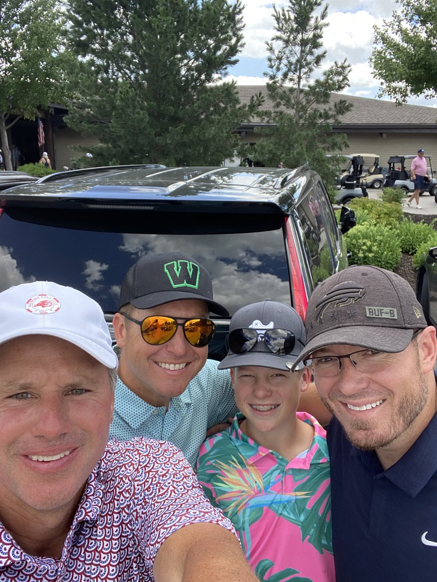 BrianAdams77's tweet photo. Fun way to spend an October 4th…err..July 4th…golfing with @ESPN_Schick, his bro, and son.
In a tribute to Ed Foley, we didn’t play well, but we definitely played hard! https://t.co/xzBPc7yRUv