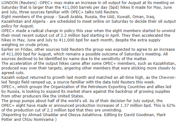 OPEC+ may further accelerate oil output hikes on Saturday