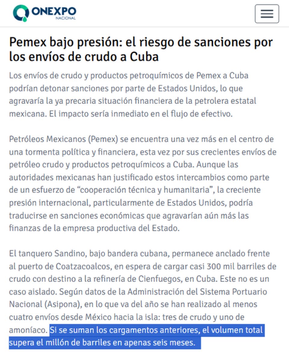 Funesta's tweet photo. Carlos Slim pidiendo a la iniciativa privada que rescaten a PEMEX.

PEMEX regalando productos por miles de millones a Cuba, que además podrían costarnos sanciones, y crecer más su estratosférica deuda.

¿Cuánta gasolina les regalan a ustedes? https://t.co/4ssvHacX9D