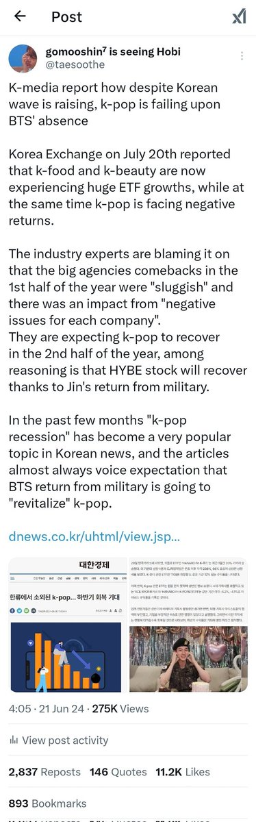 taesoothe's tweet photo. K-pop is nothing without BTS like bro this is beyond insane

Just their returnals were enough to get k-pop up from its knees, just like all the industry and economic analysts had been saying for a year. June alone had the most kpop comebacks for a single month in history. A literal kpop movie multimillion blockbuster releasing on June 20 wasn't accident too.

BTS not only paved the way for k-pop, but is still carrying it on their backs
