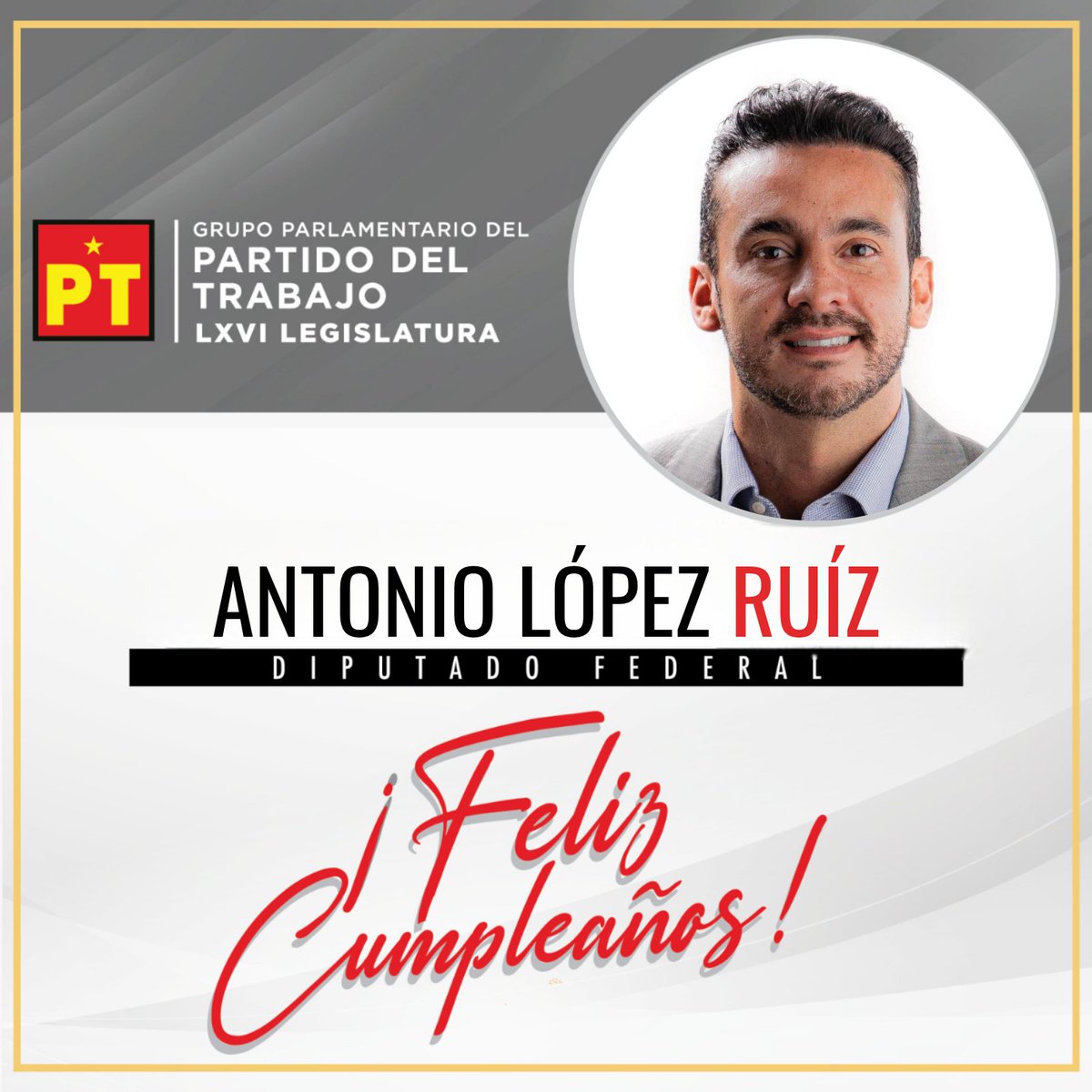 Diputadas y Diputados Petistas (@diputadosptmx) on Twitter photo 🗓️ Las y los integrantes del #GPPT celebramos la vida de nuestro amigo, compañero y diputado <a href="/soy_tonolopez/">Toño López Ruiz</a>, quien hoy festeja su cumpleaños.
¡Muchas felicidades! 🥳
Enviamos un abrazo fraterno. 🤗 🗓️ Las y los integrantes del #GPPT celebramos la vida de nuestro amigo, compañero y diputado <a href="/soy_tonolopez/">Toño López Ruiz</a>, quien hoy festeja su cumpleaños.
¡Muchas felicidades! 🥳
Enviamos un abrazo fraterno. 🤗
