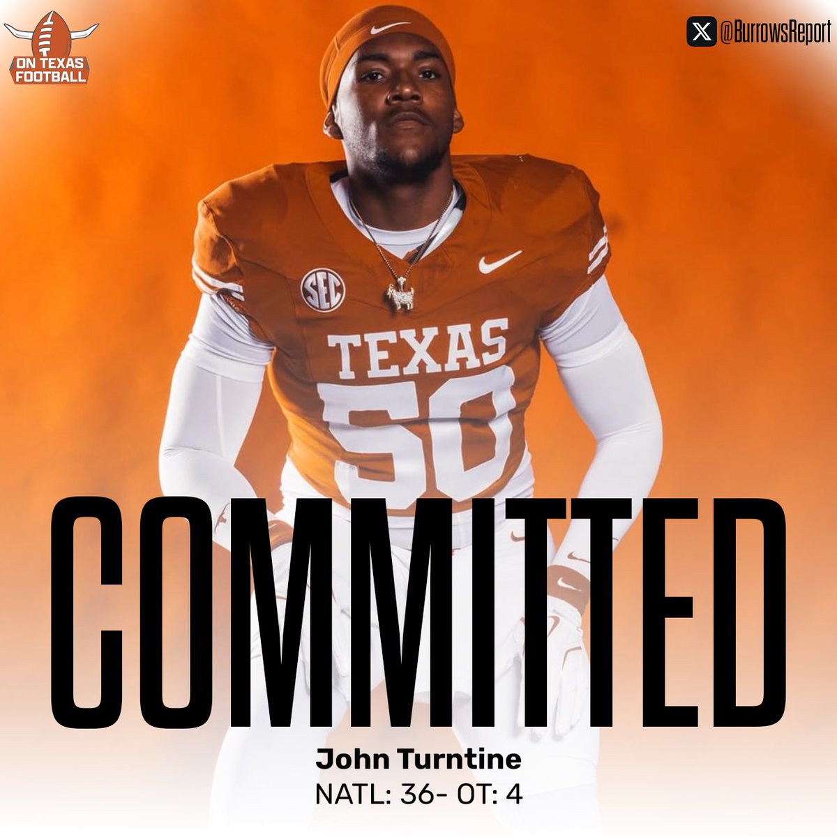 OTF 5⭐️ OT John Turntine has committed to Texas! 🤘