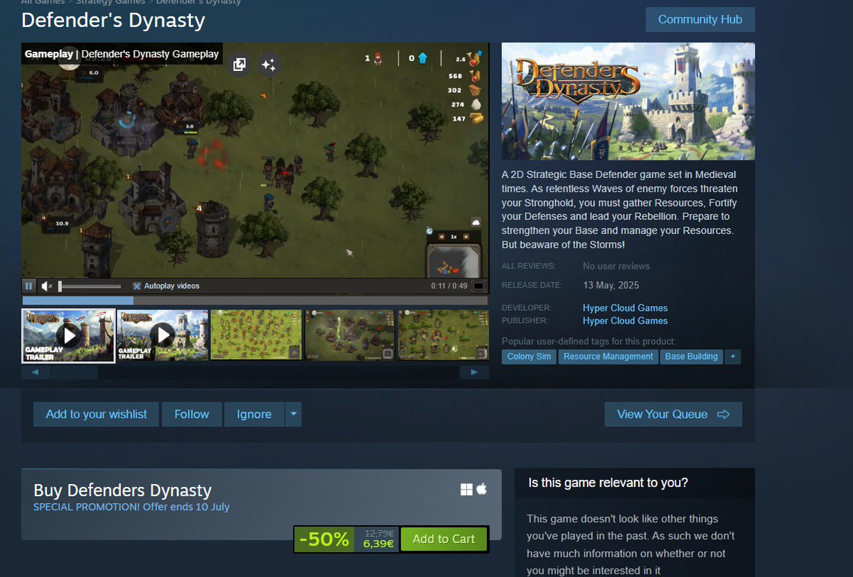 Defender's Dynasty is on Sale on Steam!
Grab your copy now 📷
store.steampowered.com/.../331.../Def…