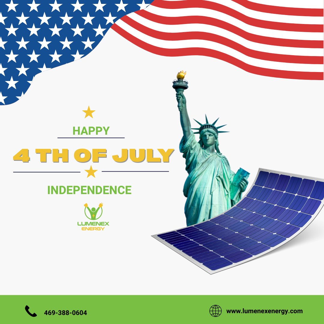 LumenexEnergy's tweet image. This Independence Day, declare freedom from high energy bills.
With Lumenex Energy, harness the power of the sun and enjoy up to 30% in federal tax credits.
Go solar, go smart, go independent.
 #4thofJuly  #FreedomWithSolar 
#HappyIndependenceDay2025 
#HappyIndependenceDay