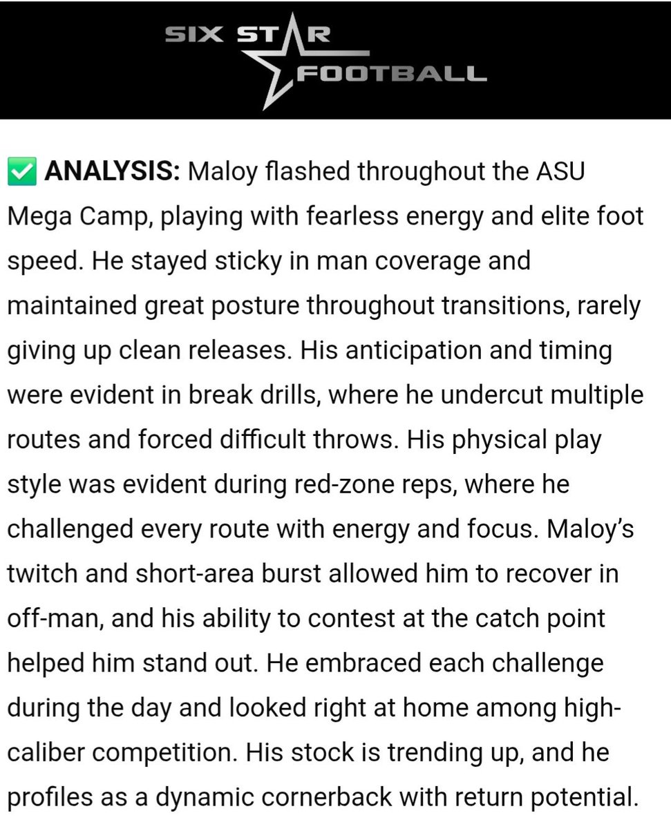 Kamari Maloy (@kamari_wxvy) on Twitter photo My scouting report from the ASU camp: Thank you <a href="/sixstarfootball/">Six Star Football | PLUS+</a>
<a href="/CoachWeev_Goat/">Coach Weev</a> <a href="/Coach_Clay7/">Coach Clay</a> <a href="/CoachMulitalo/">Christopher Mulitalo</a> <a href="/NobleFitnessHD/">Noble Fitness</a> <a href="/BarstowFTBL/">Barstow Football</a> My scouting report from the ASU camp: Thank you <a href="/sixstarfootball/">Six Star Football | PLUS+</a>
<a href="/CoachWeev_Goat/">Coach Weev</a> <a href="/Coach_Clay7/">Coach Clay</a> <a href="/CoachMulitalo/">Christopher Mulitalo</a> <a href="/NobleFitnessHD/">Noble Fitness</a> <a href="/BarstowFTBL/">Barstow Football</a>