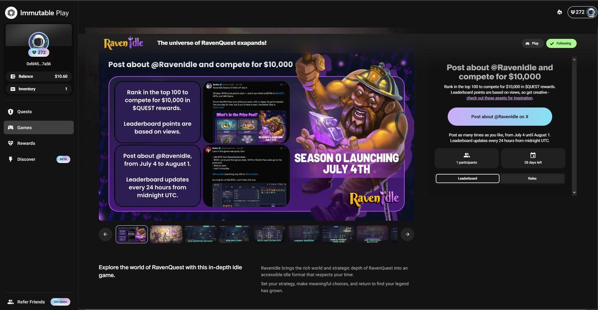 Season 0 Begins now!!!

One thing that I like about <a href="/RavenIdle/">RavenIdle</a> is that, everyone can eat from Gamer to Creator! 

Season 0 just started (tho I havent played as the website always crashes) 

Will you play this one as well?