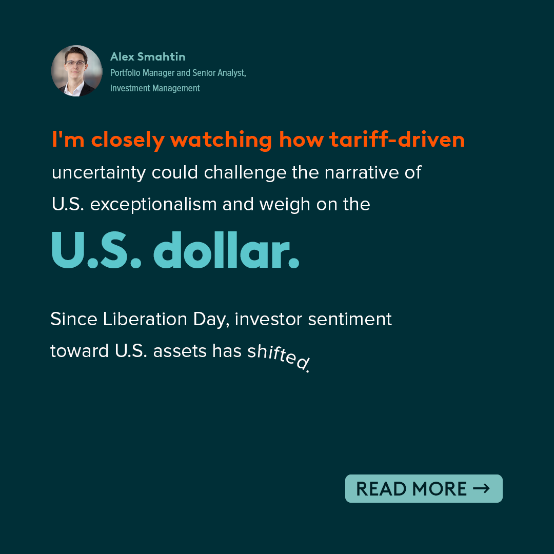 globalxca's tweet image. As trade policy volatility persists, Portfolio Manager Alex Smahtin is watching how tariff-driven uncertainty may weigh on the U.S. dollar and drive a rotation toward EAFE and emerging markets.
Read more: globalx.ca/insights/artic…