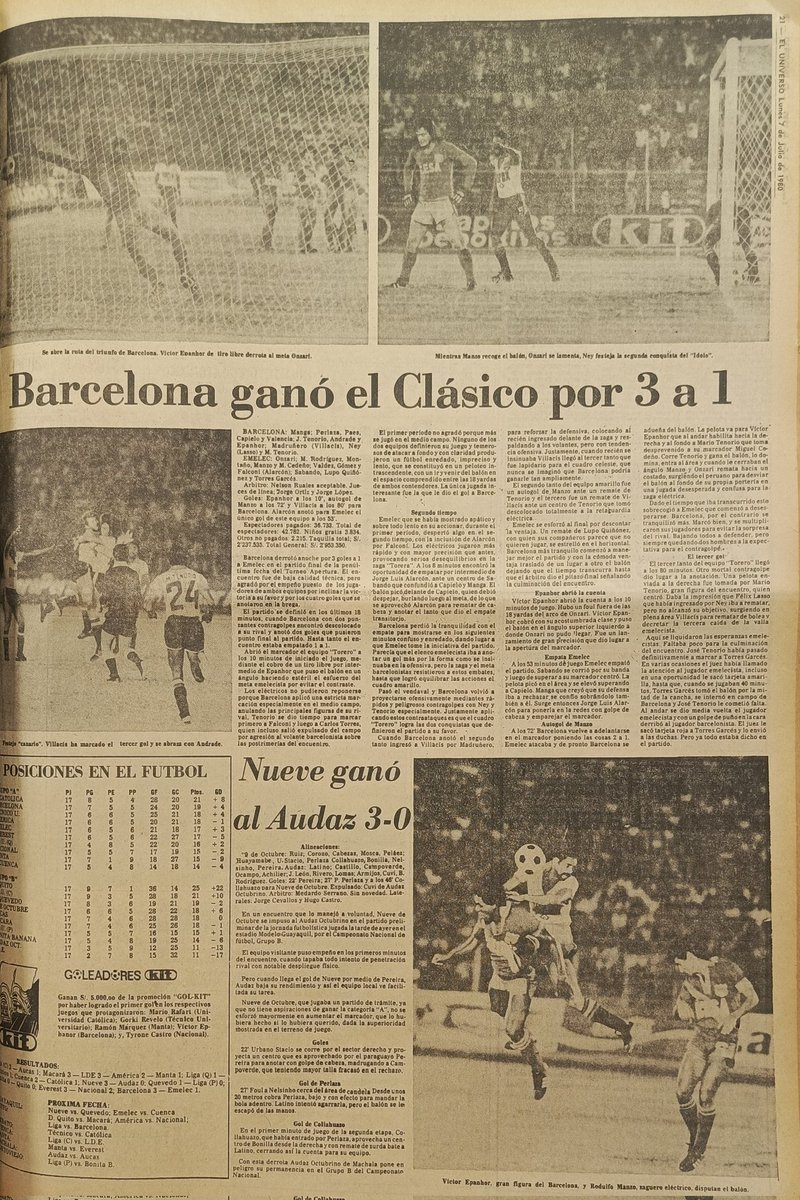 6 julio 1980, estadio Modelo, Barcelona 3 Emelec. 1. #ClásicosDelAstillero